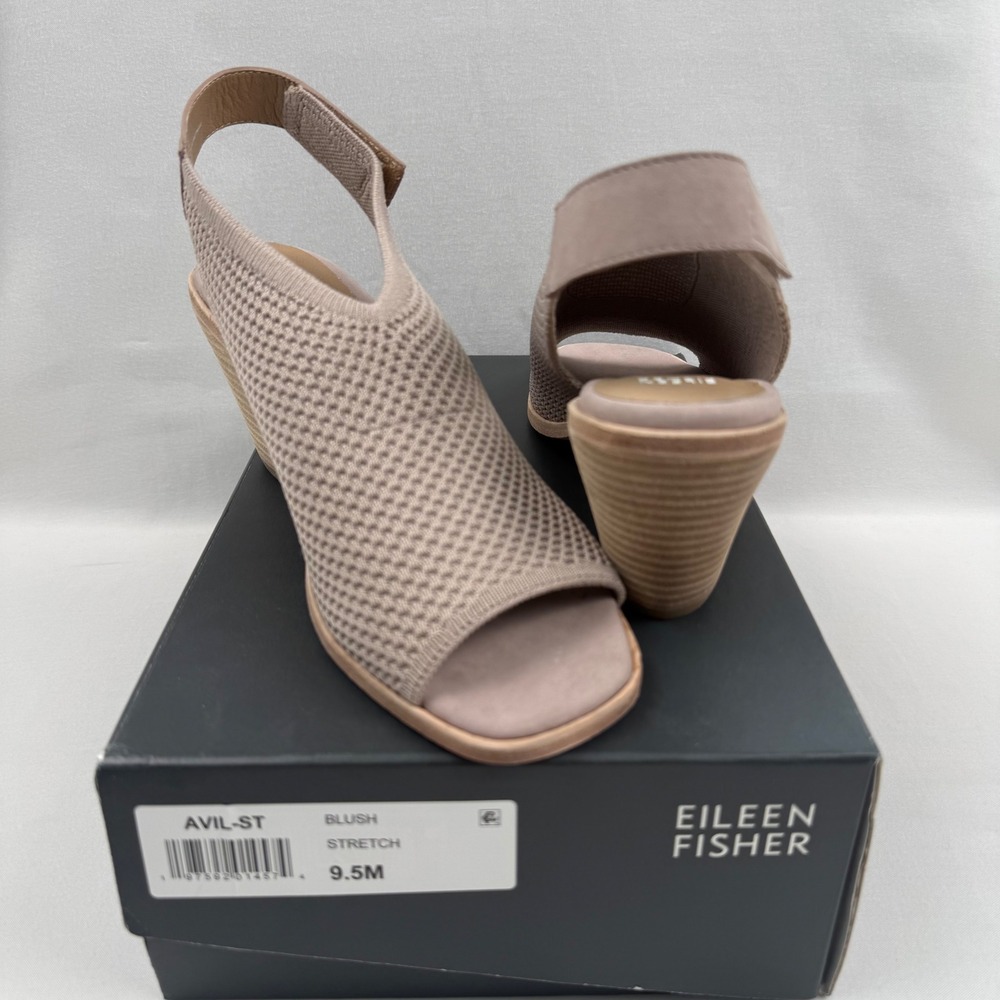 Eileen Fisher Avil Blush Stretch‎ Knit Slingback Block Heel Sandals 9.5M New